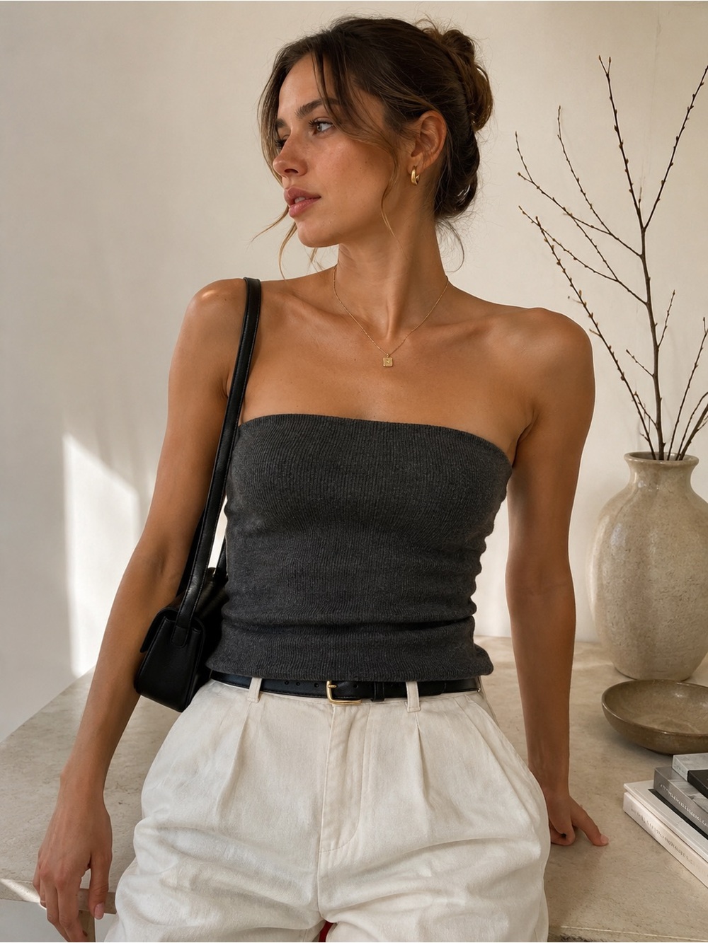 NAADAM 100% Cashmere Ribbed Tube Top Granite Gray XS New With Tags